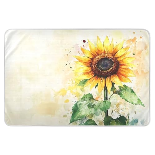 Takiito Watercolor Sunflower Bed Pad Reusable Bed Underpad Washable Waterproof Leak-Proof Quick Dry Incontinence Pee Pad for Toddlers Kids Adults Pets 34x52 in