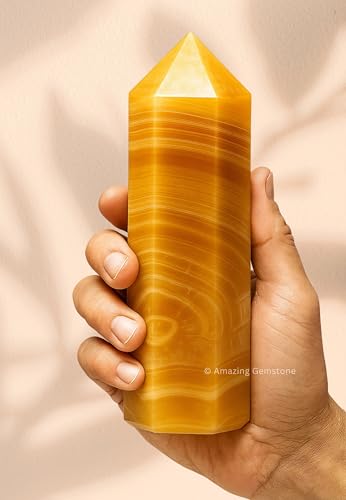 Image of Amazing Gemstone Large Yellow Calcite Crystal Towers ~ Natural Healing Crystal Point Obelisk for Reiki Healing and Crystal Grid (5.5 to 6 INCH)