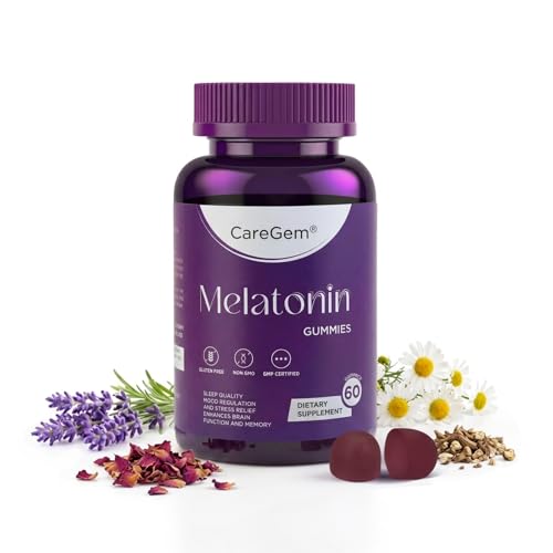 CareGem Sleep Aid | 5mg Melatonin Gummies with Ashwagandha, Valerian Root & L-Theanine | Natural...