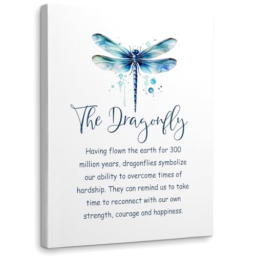 WODMIS Inspirational Dragonfly Wall Art, Framed Canvas Wall Decor, Green Dragonfly Motivational Art for Home, Bathroom, Bedroom, Office 11x14