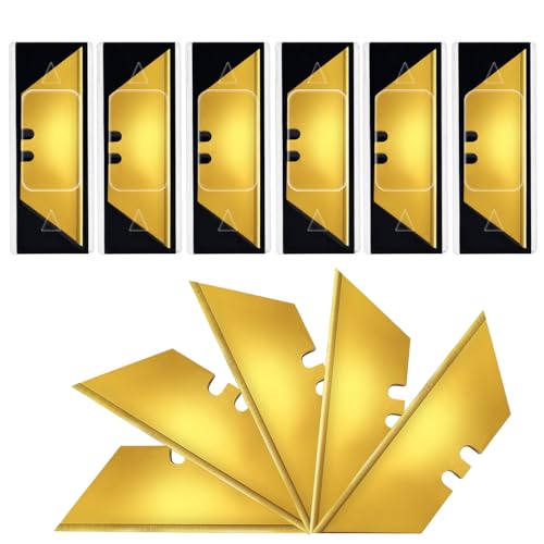 Vickay 60 Pack Utility Knife Blades, Box Cutter Blades, SK2 Razor Blades, Titanium Fully Coating, Refilled Blades for Box Cutter Utility Knife, Replacement Blades with Plastic Dispenser Box