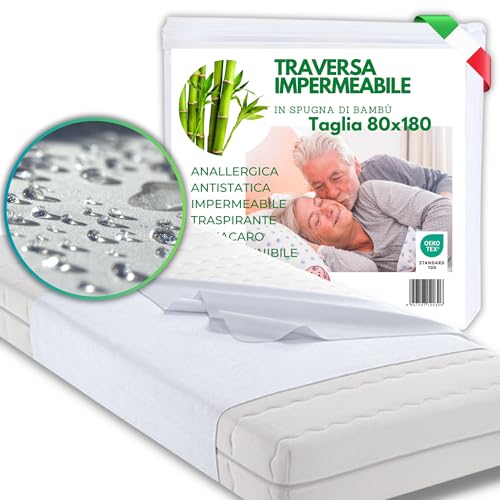 MammaVaiTra Traversa Impermeabile in Bambù - 80 x 180 cm (conf da 1 pz) - Made in Italy - Traversa Letto Anziani Lavabile