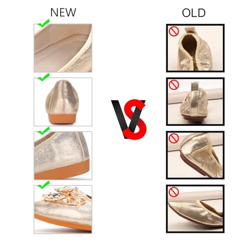 Image of KUNWFNIX Women Ballet Flats Rhinestone Wedding Ballerina Shoes Foldable Sparkly Comfort Slip on Flat Shoes