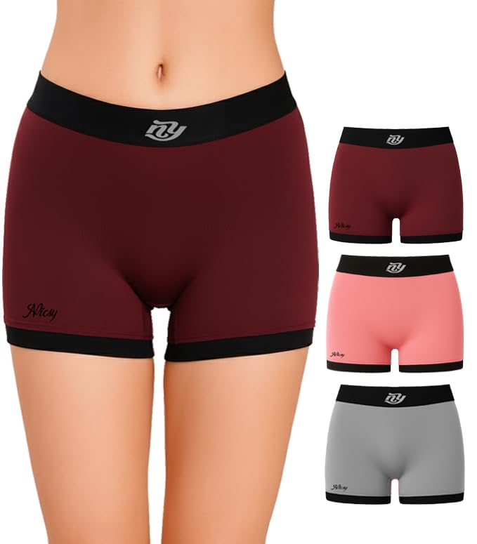 Women’s Cotton Stretch Boyshorts Underwear – Waist Elastic Belt Seamless Boxer Briefs Comfort Fit, Soft Breathable Fabric, Mid-Rise Shorts Panty Hipster (Combo Pack)
