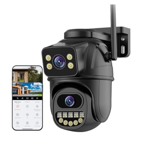 BINGNU Cámaras de Seguridad, Cámara PTZ WiFi de Doble Lente 6 MP, cámaras IP externas con Seguimiento automático, protección Seguridad, vigilancia CCTV for Exteriores para el hogar(6MP 64G SD Card)