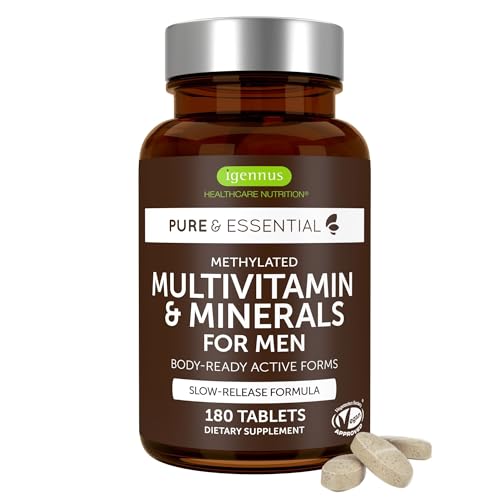 Image of Igennus Methylated Men's Multivitamin with 22 Actives, Added Lycopene for Antioxidant Support, High Potency B12, Sustained Release, Pure & Clean, Non-GMO & Halal, 180 Tablets