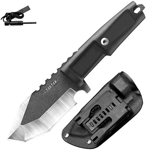 JXE JXO Fixed Blade Tactical Knife with Sheath, Durable 420HC Steel Blade Outdoor Heavy Duty Knife, Survival Knife with Ergonomics Rubber Anti-skidding Handle