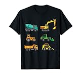 ¿Buscas un traje de juguete para camión? Entonces este bonito traje de camión de construcción para niños es para ti. Perfecto regalo de cumpleaños diseño moderno de 15 camiones de construcción: excavadora, grúa, bulldozer y mezclador de hormigón para niño, niño, niño, hombre, novio y amante de los camiones