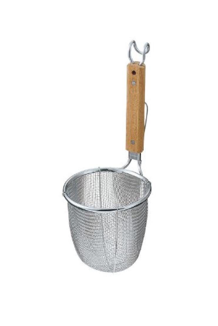 Shin-Etsu Works TS Ramen Dedicated Power Tebo Round Bottom with Hook (8 Mesh) Body: Stainless Steel (18-8) / Handle: Natural Wood Japan ATB1102