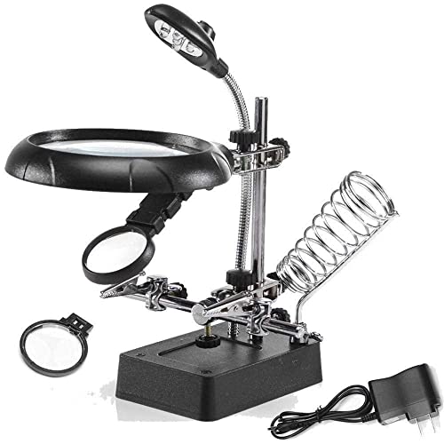 Image of KP2 Adjustable Auxiliary Clip Magnifying Glass with 5 LED Lights for Welding and Modelling Black (AK-16129C)