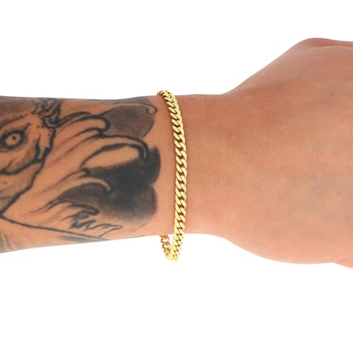 Nuragold 14k Real Yellow Gold Miami Cuban Link 4.5mm Chain Bracelet (7"-9") Italian Jewelry for Men & Women4