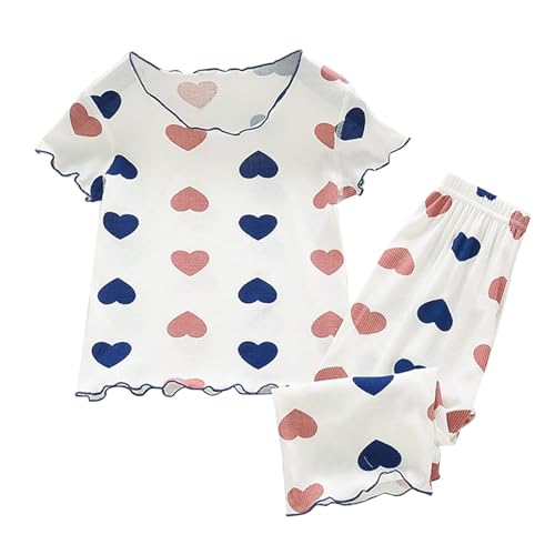 Kids Girls Cotton 𝐏a𝐣ama Set Ruffle Trim Loung𝐞wear Short Sleeve Blouse and Wide Leg Pants Stretch Cotton 𝐏ajamas