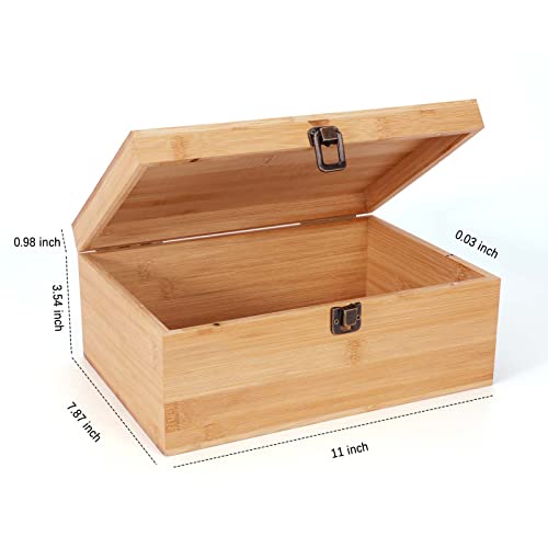 Image of Woiworco Large Bamboo Wooden Storage Box with Hinged Lid, 11 x 7.9 x 4.5 inch Natural Wooden Box for Crafts, Art, DIY, Stash, Keepsake, Gifts