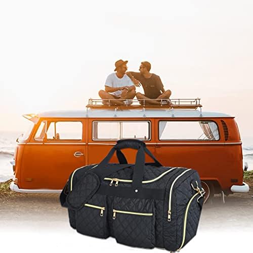Weekender Overnight Duffel Bag Shoe Pocket for Women Men Weekend Travel Tote Carry On Bag (Black-B) 5 Weekender Overnight Duffel Bag Shoe Pocket for Women Men Weekend Travel Tote Carry On Bag (Black-B)
