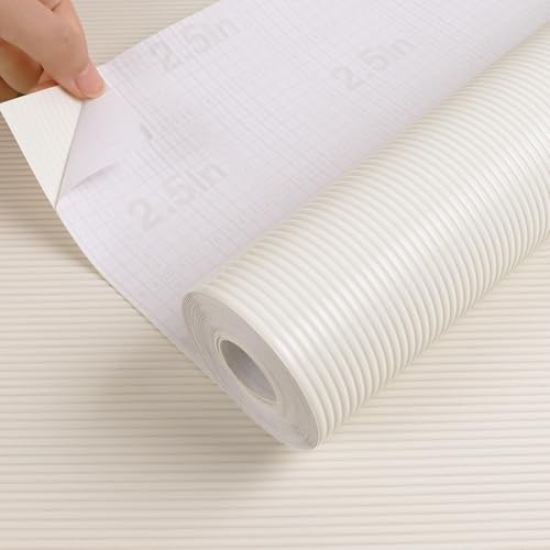 Janeart Self-Adhesive Shelf Liners for Cabinets: 17.7 x 197 Inch Peel and Stick - Non Slip No-BPA Kitchen Drawer Mat - Cream White Contact Paper for Countertop Shelves Gift