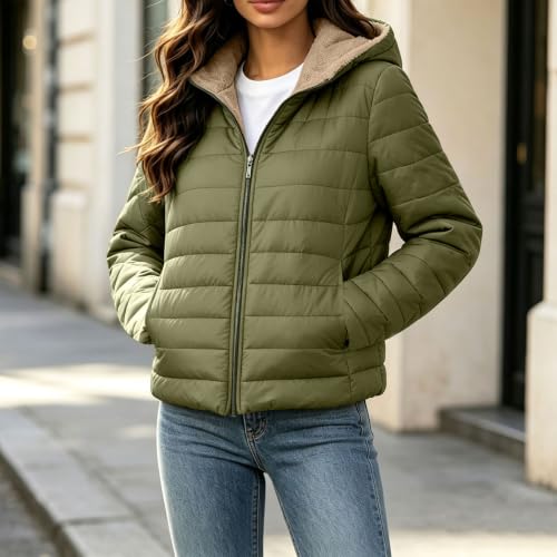 Puffer Coats for Women Short Quilted Warm Jackets Sherpa Lined Outerwear - image 2