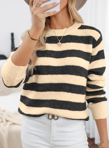 Image of Dokotoo Sweaters for Women 2026 Crewneck Striped Cute Color Block Fall Winter Knitted Pullover Tops