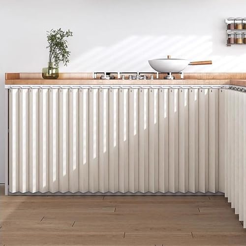 Beige Folding Short Kitchen Curtains, Dust-Proof Privacy Cabinet & Closet Curtain with Self-Adhesive Sliding Tracks, Perfect for Shelves - 60x70 cm