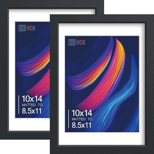 Image of VCK 10x14 Frame 2 Pack, Black Wood, 8.5x11 Mat, Glass, for Picture Print
