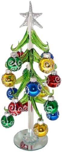 Red Carpet Studios Miniature Glass Christmas Tree with 16 Glitter Ornaments, 10-Inches, Silver