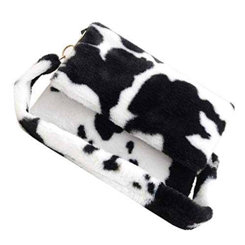 ABOOFAN Bolsa de Ombro de Pelúcia Feminina Bolsa de Ombro de Falsa Com Estampa de Vaca Retrô Crossbo