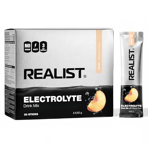 REALIST Electrolitos sin azúcar - Polvo electrolítico con 1000 mg de sodio, 330 mg de potasio y 60 mg de magnesio para equilibrio electrolítico - Hidratación rápida - Deportes, Keto, ayuno (30 palos