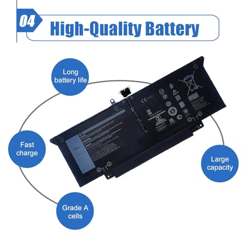 Image of 52Wh JHT2H Laptop Battery Replacement for Dell Latitude 7310 7410 Series | For Dell P34S P34S001 Latitude 7410 Chromebook Enterprise, HRGYV WY9MP 4V5X2 0HRGYV 09YYF 35J09 0WY9MP 04V5X2, 7.6V 6500mAh