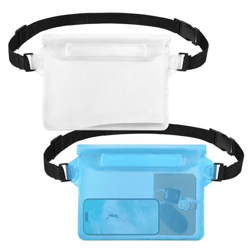 jealkip 2-Pack Waterproof Pouch with Adjustable Waist Strap, Waterproof Dry Bag, Keeps Cell Phones and Valuables Safe and Dry, Perfect for Kayaking, Beach, Camping and Swimming (Sky Blue + White)