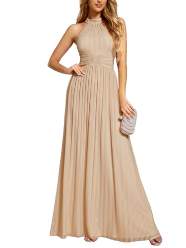 Ever-Pretty Women's Glitter Halter Sleeveless Formal Dresses Evening Gowns Pleated