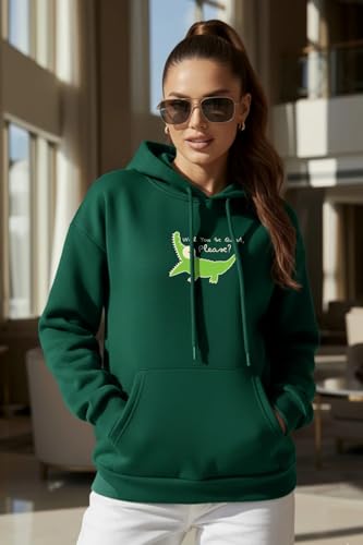 Image of JUNEBERRY Cotton Poly Fleece Oversized Fit Black, Green, Magenta, Mustard, Orange, Purple, Blue, Off White & Grey Graphic Printed Full Sleeve Hoodie for Women