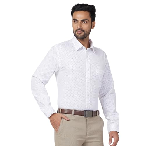 Image of Raymond Men Cotton Slim Fit Print Pattern Semi Cut Away Collar Formal Shirt