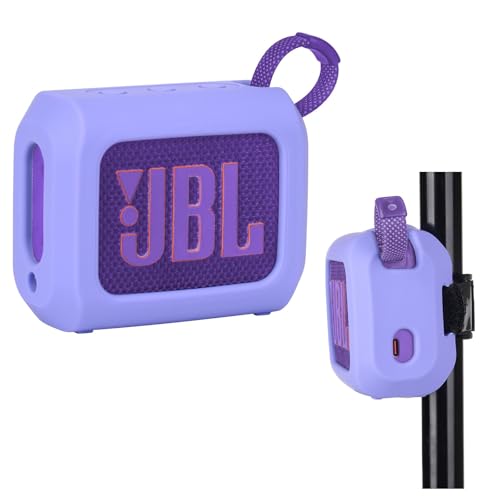 YouKnow Silicone Case for JBL Go 4 Ultra Portable Bluetooth Speaker, with Removable Strap Attach to Bike Golf Cart Boat (Purple)