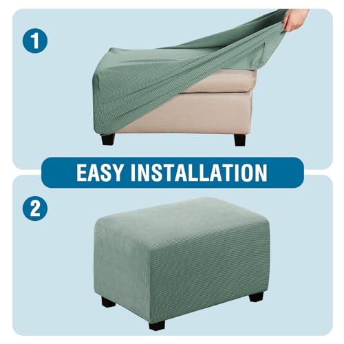 Image of H.VERSAILTEX Ottoman Cover Slipcover Rectangle Fit Length 33 inch-38 inch Footrest Sofa Slipcovers Stool Cover Footstool Protector Covers Feature Stretch Thick Soft Jacquard Fabric Removable Washable - Sage