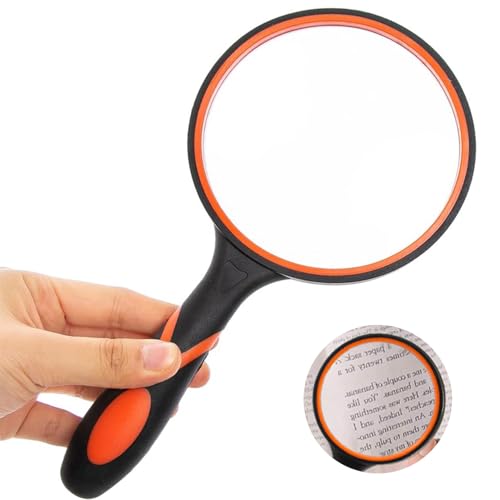 Magnifying Glass, 10X Handheld Reading Magnifier with Non-Slip Soft Rubber Handle Shatterproof Magnifying Mirror for seniors to Read Check Explore