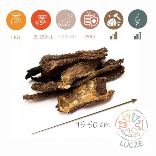 Lucze Rinderpansen getrocknet 1kg, 100% natürliche Pansen, Hundesnacks getreidefrei, proteinreich & aromatisch, Kauartikel zur Zahnpflege für kleine, mittlere & große Hunde