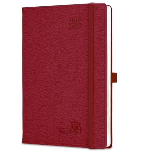 POPRUN Planner 2026-2027 (Medium 6.75"x 8.75"), Horizontal Weekly Notebook Jul.2026 - Jun.2027, Academic Appointment Book with Monthly Tabs, Leather Hardcover, 100 GSM - Burgundy