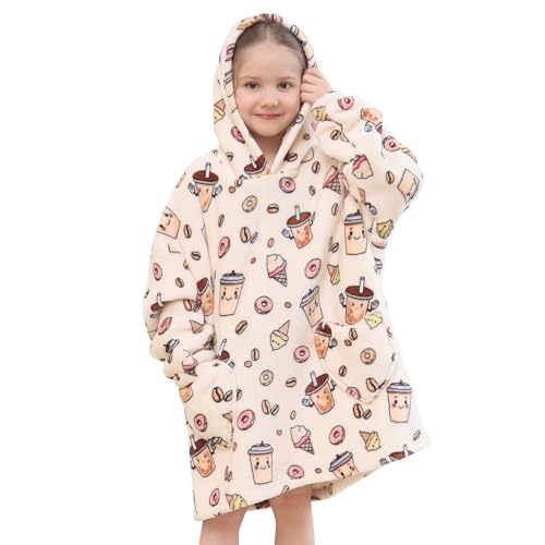 Fiosnow Milky Tea Blanket Hoodies for Kids Toddler 2-6YR Oversize Wearable Blanket Hoodies for Boys Girls Teens