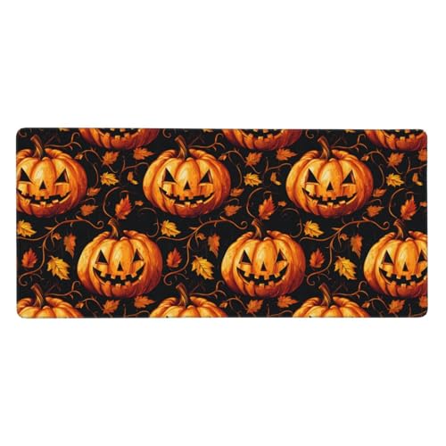 Tapis de bureau imprimé citrouille finition premium avec bords cousus durables
