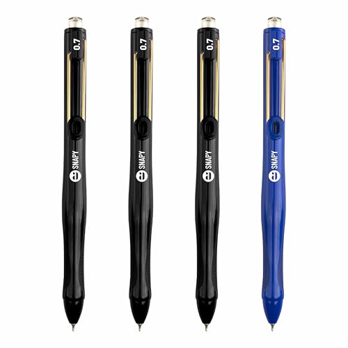 Image of Anupam Snapy Roller Gel Pen 0.7 mm, Waterproof Smooth Quick-Dry Dark Ink, Comfortable Grip Exam & Office Pen, Refillable (1 Blue Body BlueInk, 3 Black Body BlackInk)