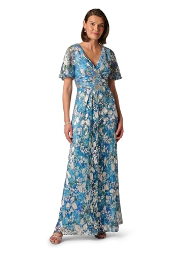 Adrianna Papell Foil Crinkle Gown Blue Multi 12