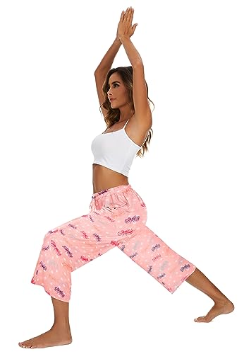 Image of Kabento 2 Pack Womens Pajama Pants Capri Sleep Lounge Pants Drawstring Pj Bottoms with Pockets