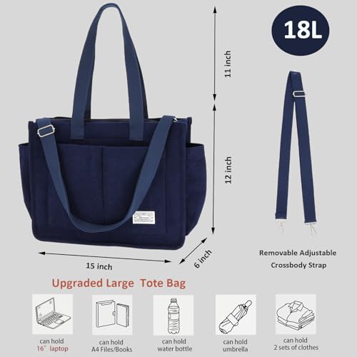 UERRUAM Tote Bag for Women with Pockets,Large Corduroy Crossbody Purse for Laptop,Work,College,Everyday,Travel4