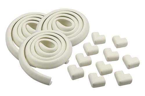 Wonderland Corner Protector Baby Proofing, Soft Rubber Foam Corner Protector Guards, Kitchen & Furniture Corner Guard, Edge Safety Bumpers, 3M Adhesive (19.5ft Long Plus 10 Corners) (White)