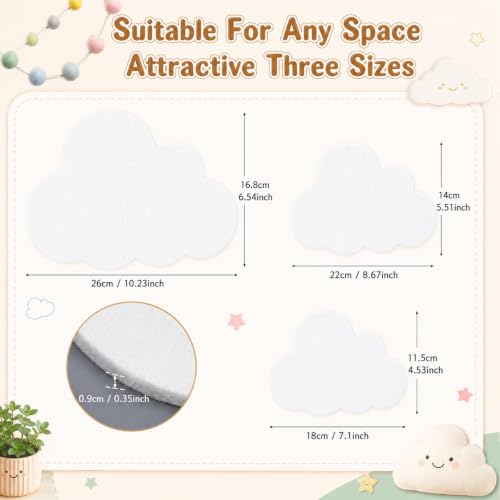 Image of 12 Pcs Cloud Felt Wall Decor Self-Adhesive Felt Bulletin Board 10 inch 9 inch 7 inch for Nursery Boho Aesthetic Room Decor Pin Board Wall Hanging for Bedroom Dorm Classroom Playroom