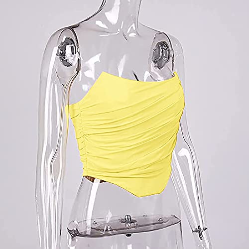 Modegal Women's Vintage Strapless Open Back Boned Mesh Bustier Zip Back Corset Bodyshaper Crop Top (Yellow, 6-8, Numeric_6) #TOP6
