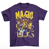 Magic Johnson Cartoon Style Los Angeles Basketball Adult T-Shirt (US, Alpha, Large, Regular, Regular, Purple)