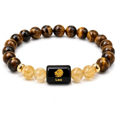 Image of Leo Zodiac Bracelet (सिंह राशि) | Certified Healing Crystal for Confidence, Motivation & Positive Energy | Original Tiger Eye & Citrine | Bracelet for Man & Woman | Gift for Man & Woman