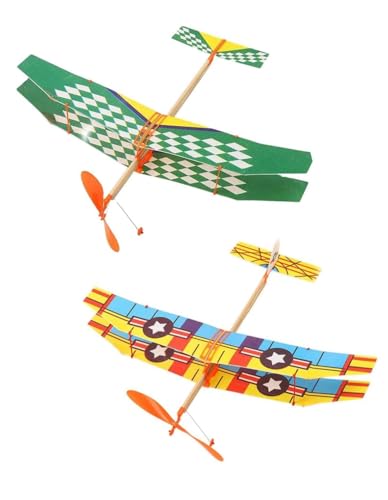 Pluzmecalm 2 Pack Rubber Band Powered Airplane Kit,Random Color Wood Glider Kits, Realistic Throwing Glider Hand Model for Adults Students Outdoor Sports Toy