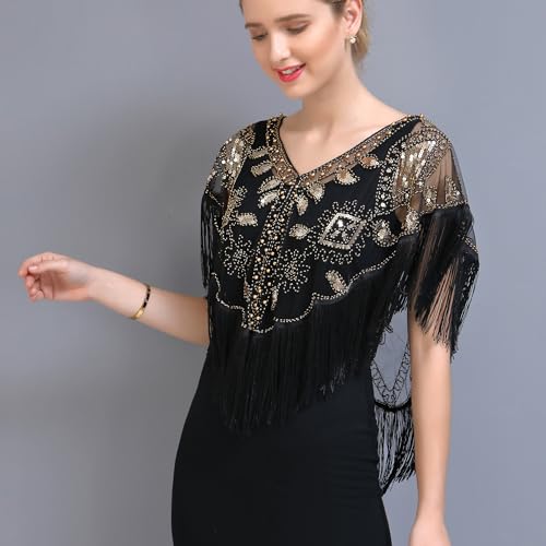 Sequin 1920s Shawl Lace Evening Cape Tassel Flapper Retro Cover Up for Women Dress Party Halloween2