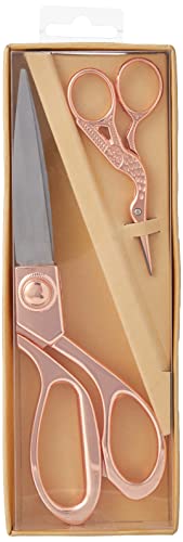 Milwards 2189014 Premium Gift Set-Includes Dressmaking Shears and Stork Embroidery Scissors, Metal, Rose Gold, 20cm and 9.5cm